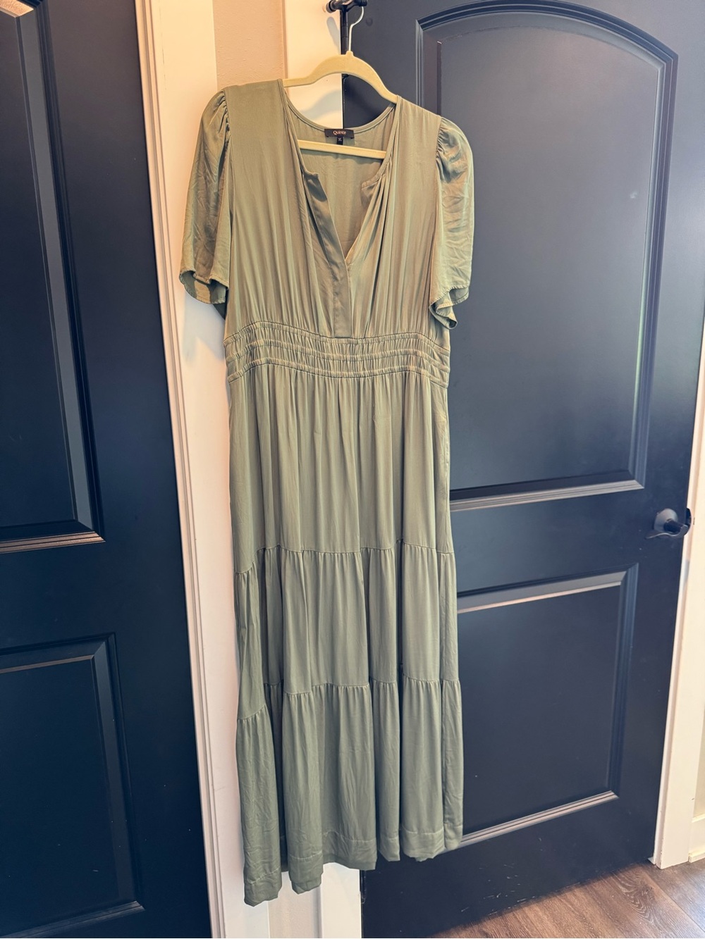 Quince Olive Green Tiered V-Neck Maxi Dress Size XL